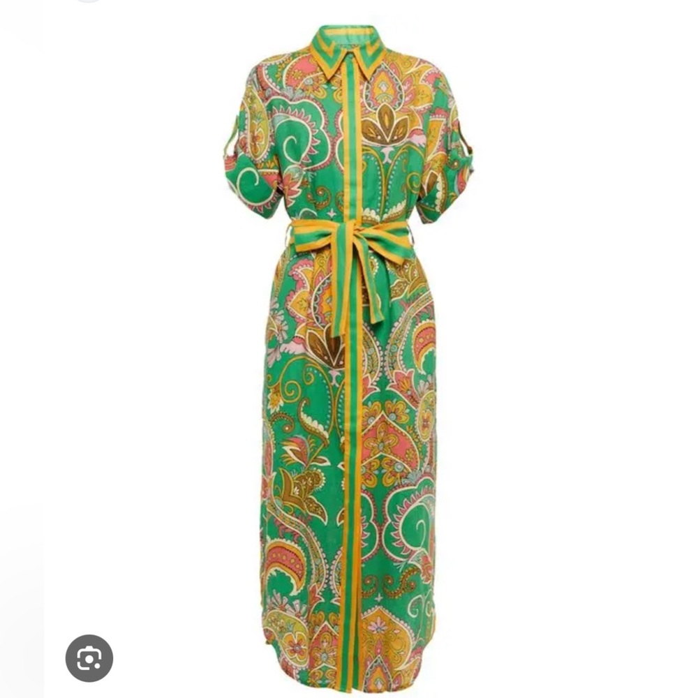 Authentic ALÉMAIS Green Marion Paisley Print Linen Shirt Dress NWOT